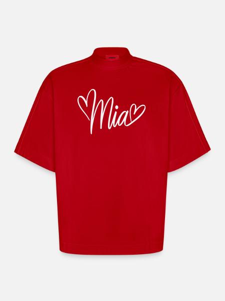 Mia Namendesign mit Herzen - Heavyweight Oversized Organic Boxy T-Shirt Made in EU - Rot