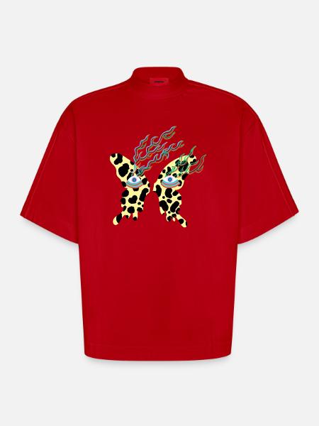butterfly_with_eyes - T-shirt bio épais oversize Boxy fabriqué en UE - rouge