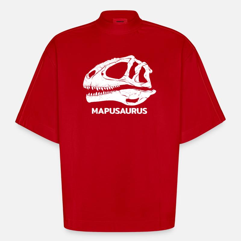Fossile de crâne de Mapusaurus - T-shirt bio épais oversize Boxy fabriqué en UE - rouge