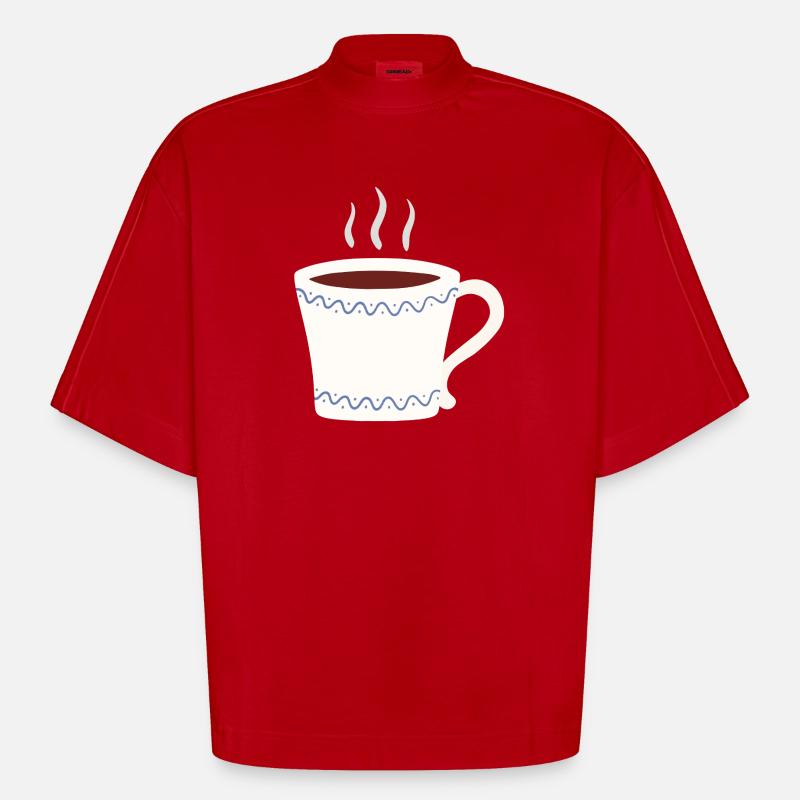 Dampfender Becher mit blauem Wave-Verschluss - Heavyweight Oversized Organic Boxy T-Shirt Made in EU - Rot