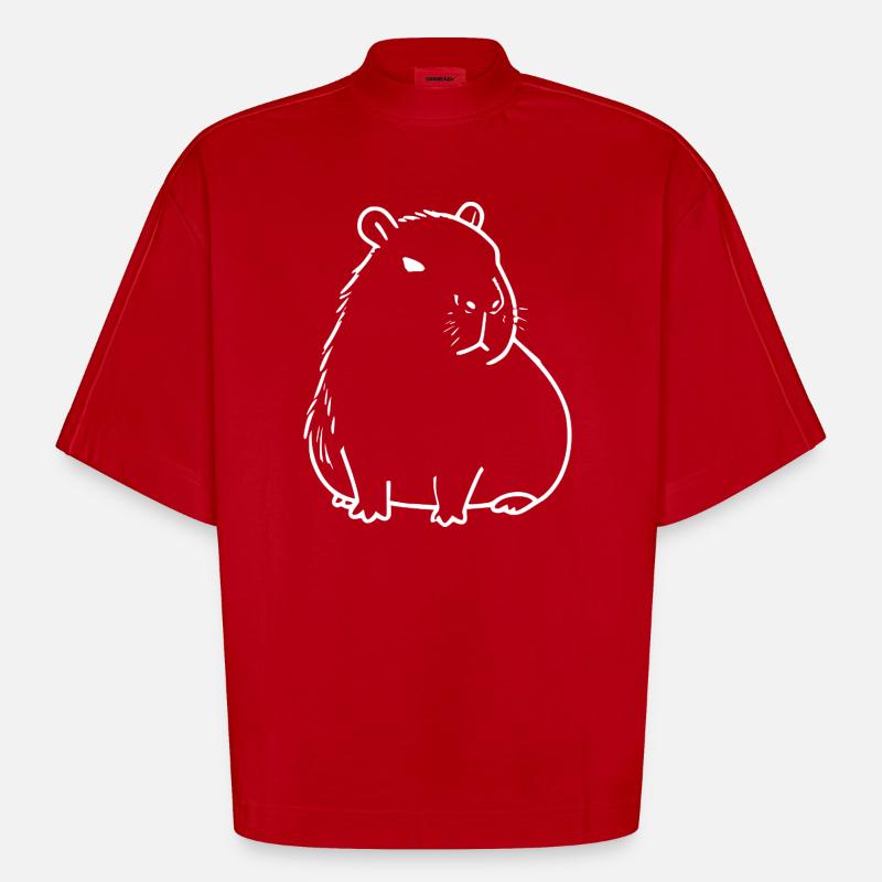 Capybara capybara blanc - T-shirt bio épais oversize Boxy fabriqué en UE - rouge