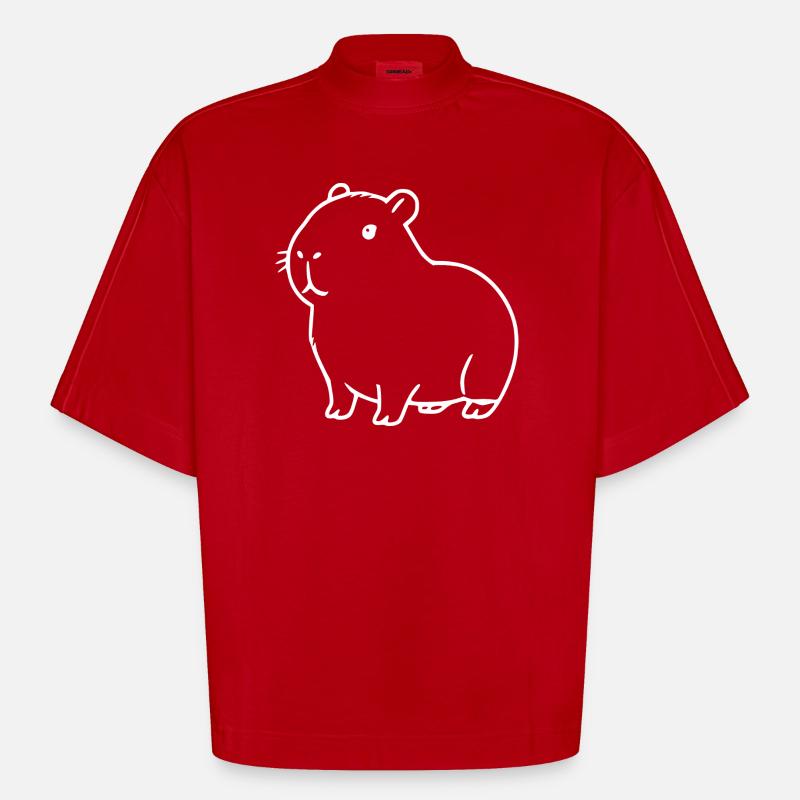 Capybara capybara blanc - T-shirt bio épais oversize Boxy fabriqué en UE - rouge