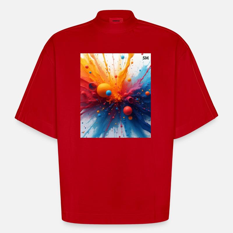 Abstrakte Farbexplosion - Heavyweight Oversized Organic Boxy T-Shirt Made in EU - Rot