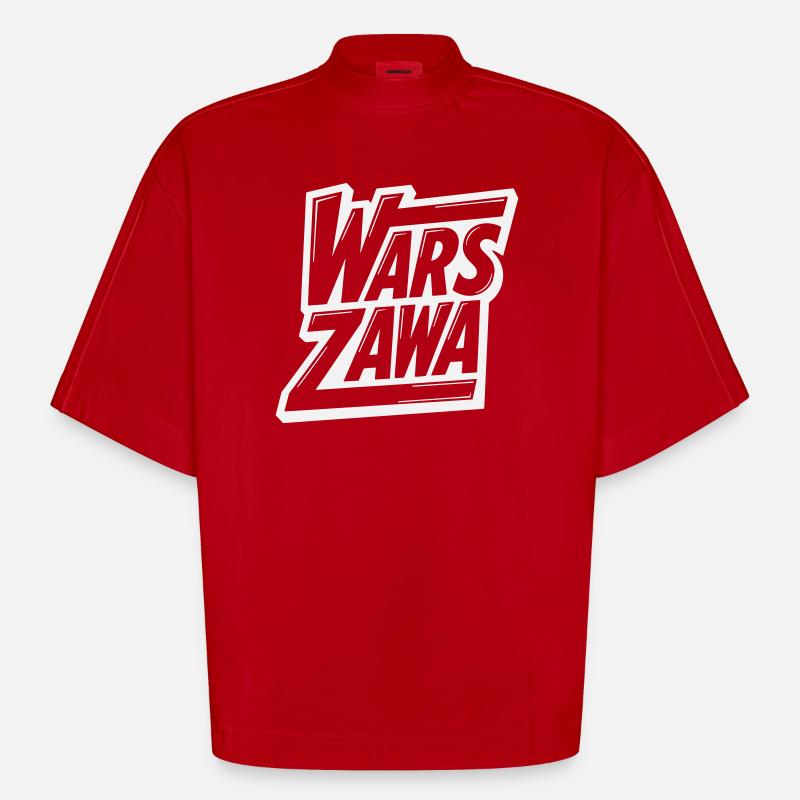 Varsovie, logo de Varsovie - T-shirt bio épais oversize Boxy fabriqué en UE - rouge