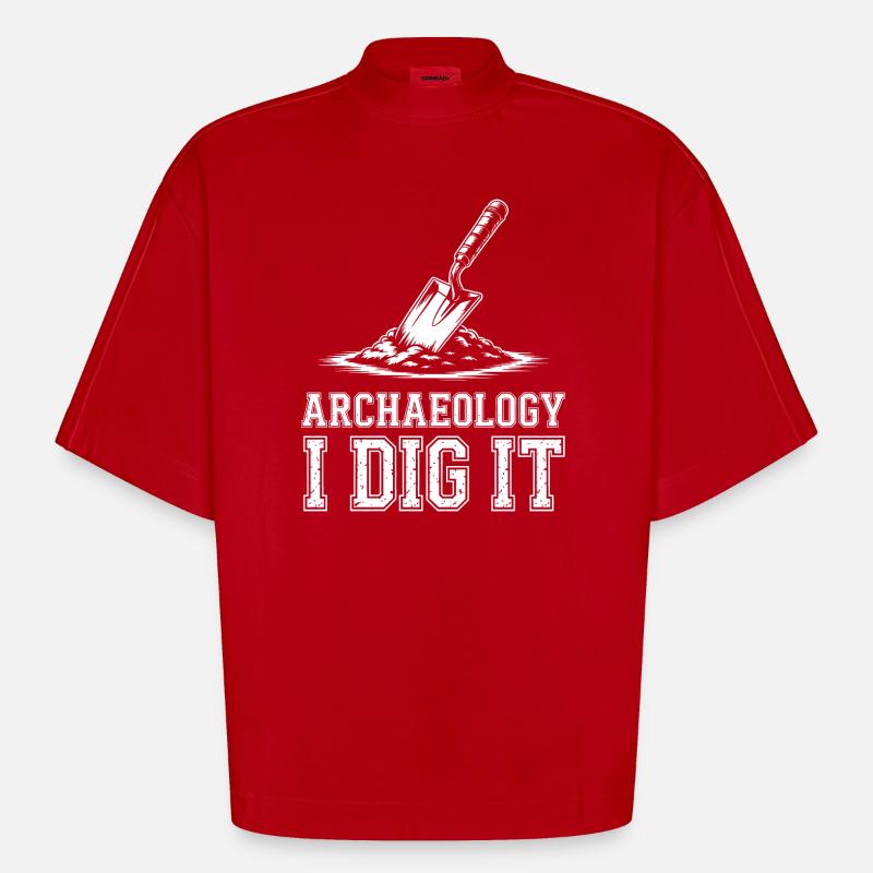 Archaeology I Dig It Tee - Heavyweight Oversized Organic Boxy T-Shirt Made in EU - red