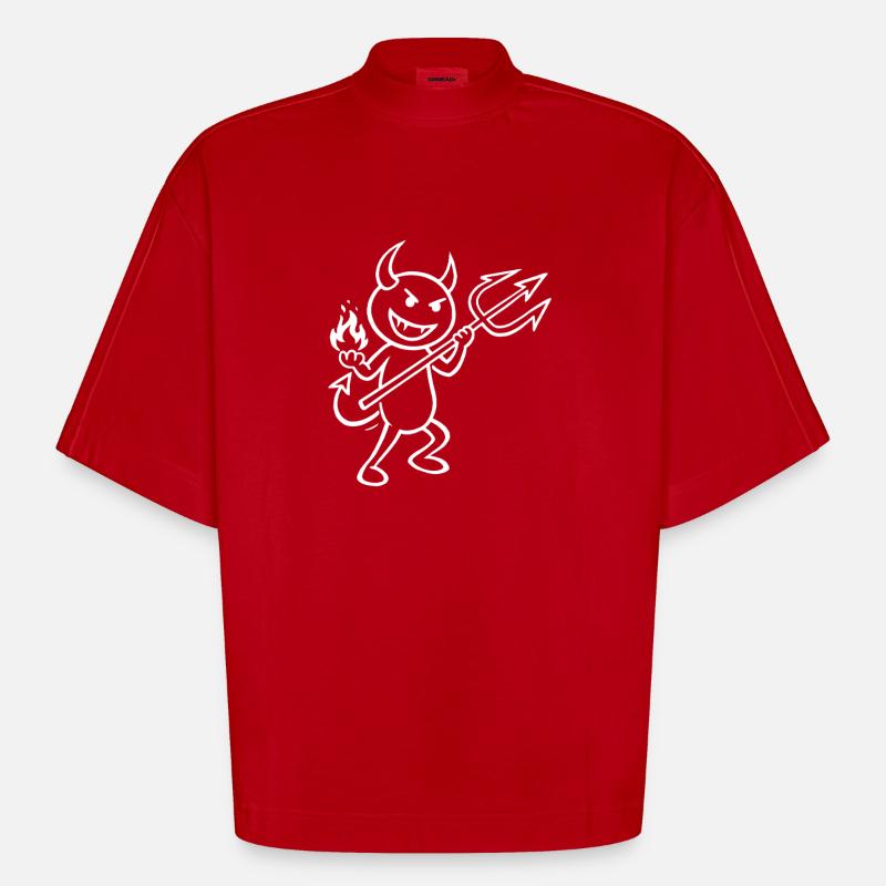 Devilish Flames - Devil with Flames - Heavyweight Oversized Organic Boxy T-Shirt Made in EU - red