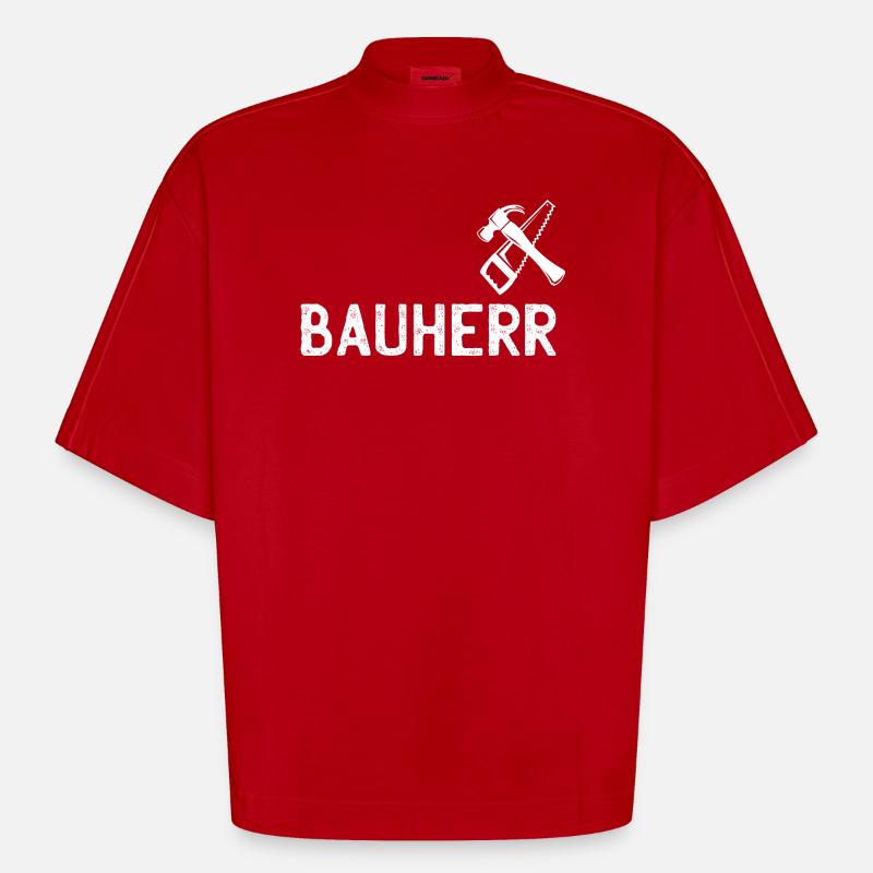 Builder DIY Tool Emblem - Heavyweight Oversized Organic Boxy T-Shirt Made in EU - red