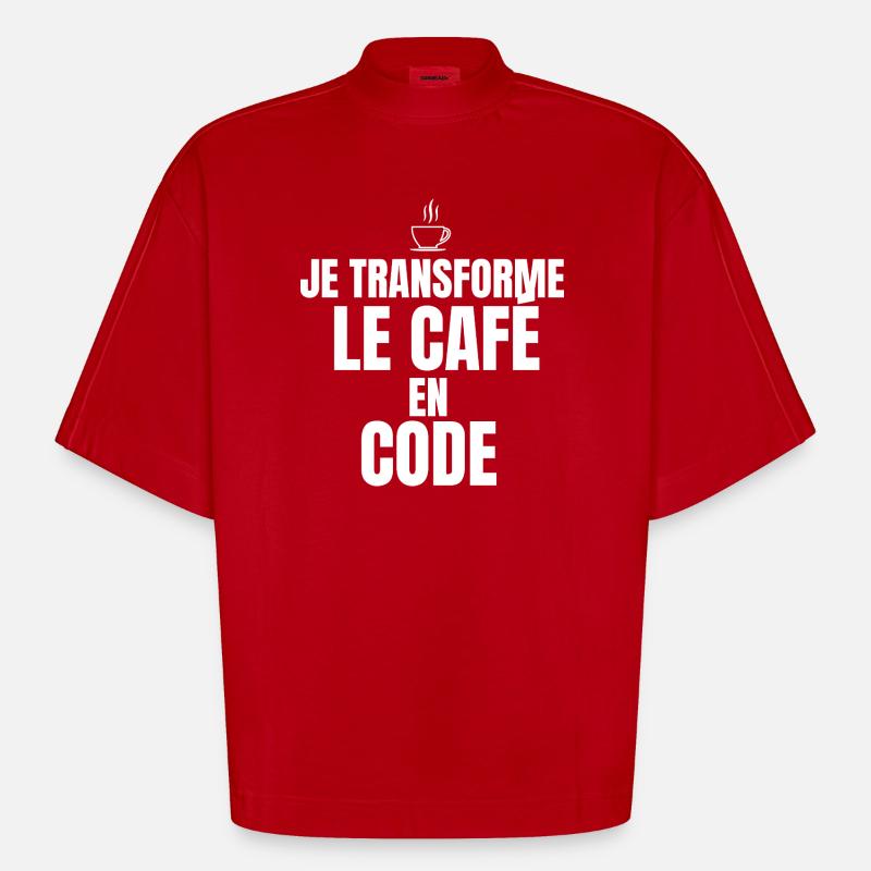 I turn coffee into code - Heavyweight Oversized Organic Boxy T-Shirt Made in EU - red