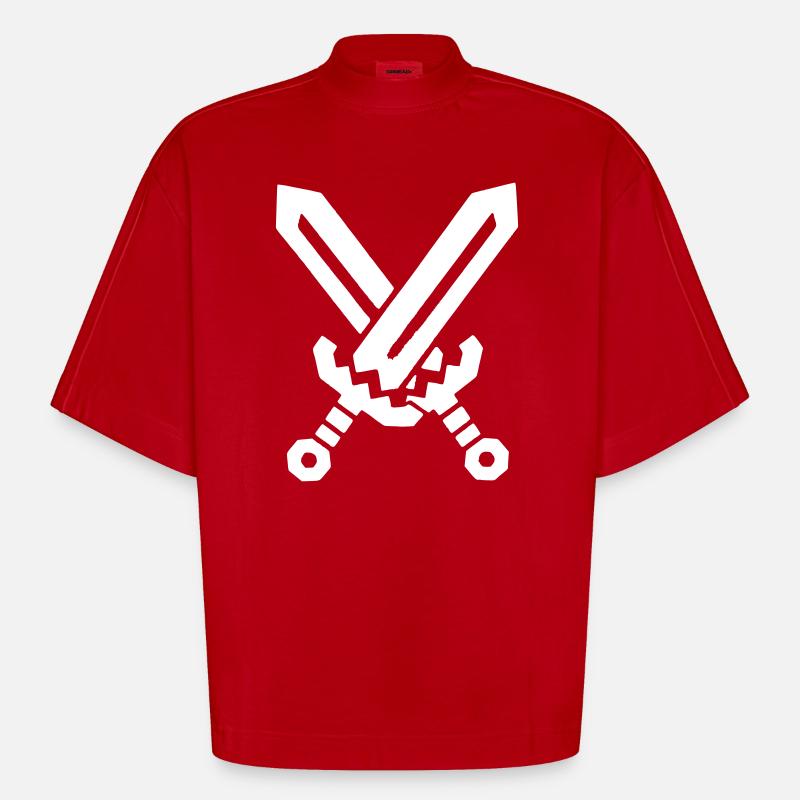 Pixel Schwerter 8-Bit RPG - Heavyweight Oversized Organic Boxy T-Shirt Made in EU - Rot