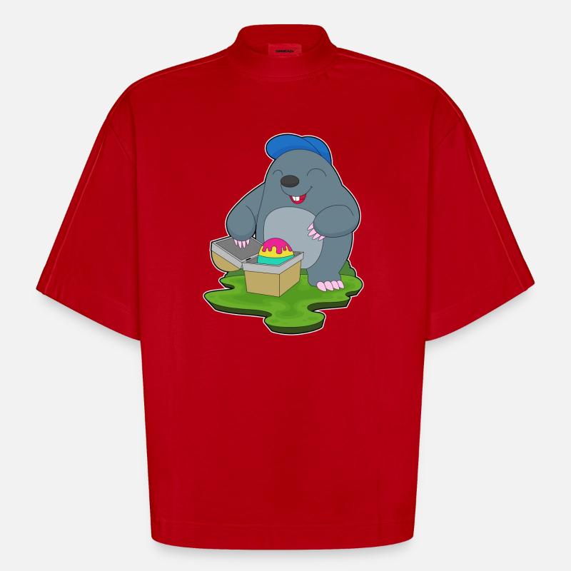 Mole Easter Easter Egg - Heavyweight Oversized Organic Boxy T-Shirt Made in EU - red