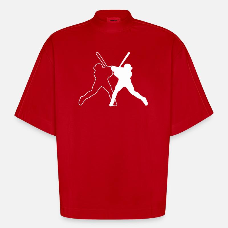 Logo du ballon de baseball - T-shirt bio épais oversize Boxy fabriqué en UE - rouge