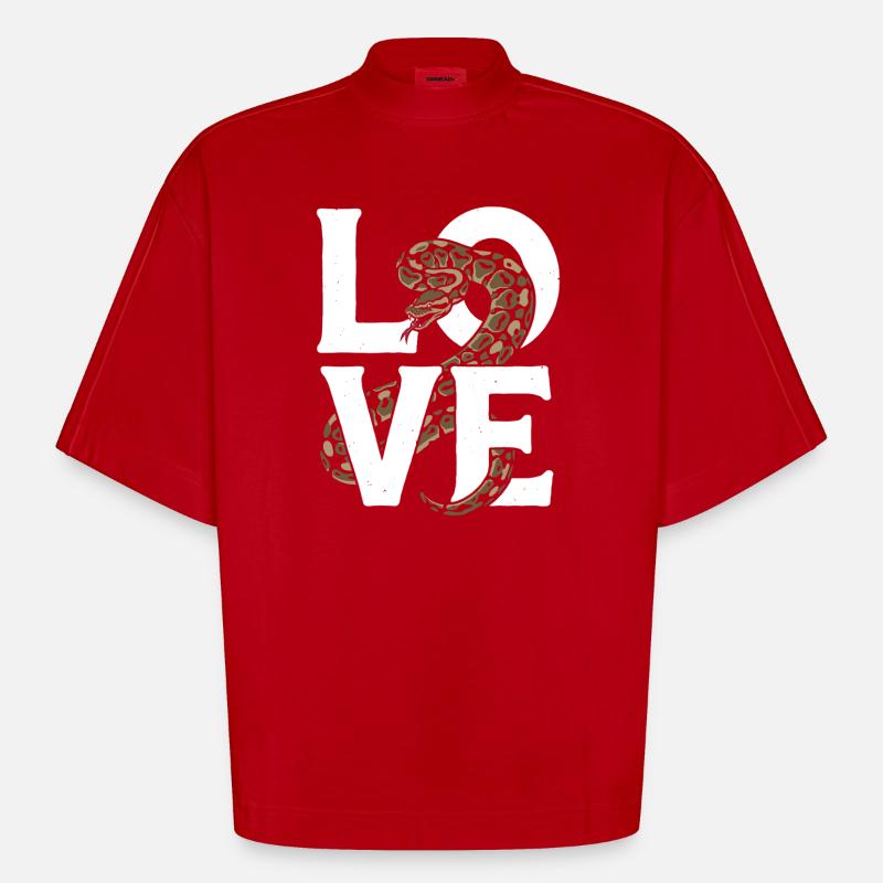 Königspython Schlangen LOVE Terrarium Python - Heavyweight Oversized Organic Boxy T-Shirt Made in EU - Rot