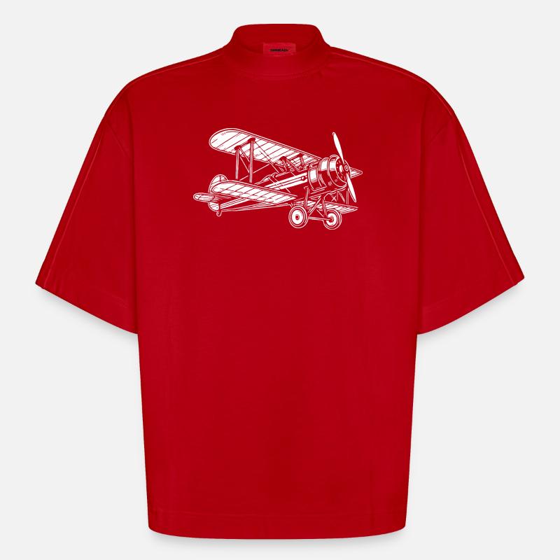 Biplane Oldtimer, conception classique d’avion - T-shirt bio épais oversize Boxy fabriqué en UE - rouge
