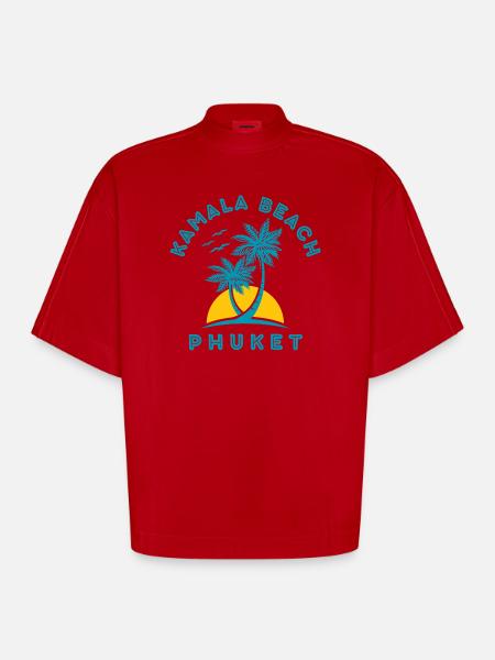 Kamala Beach Phuket Sunset Palm - Heavyweight Oversized Organic Boxy T-Shirt Made in EU - red