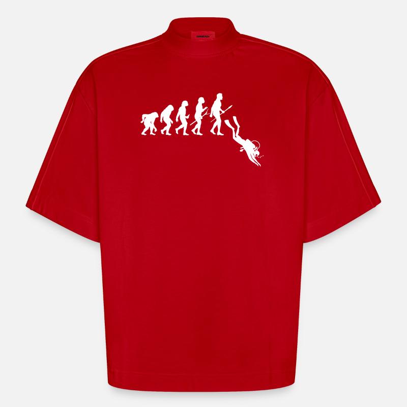 Taucher Evolution - Tauchen - Heavyweight Oversized Organic Boxy T-Shirt Made in EU - Rot
