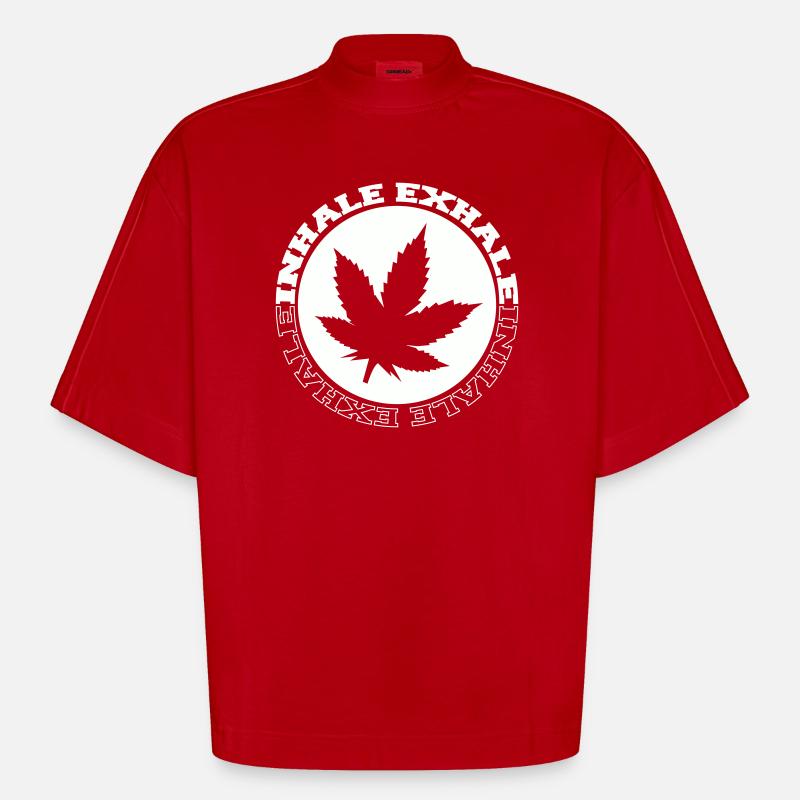 Logo rond de feuilles de cannabis - T-shirt bio épais oversize Boxy fabriqué en UE - rouge