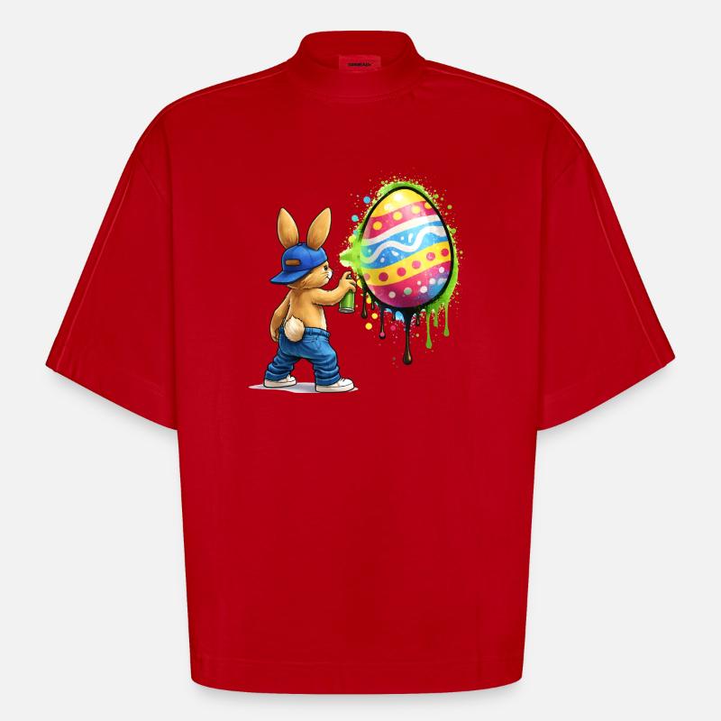 Graffiti bunny with Easter egg - Heavyweight Oversized Organic Boxy T-Shirt Made in EU - red