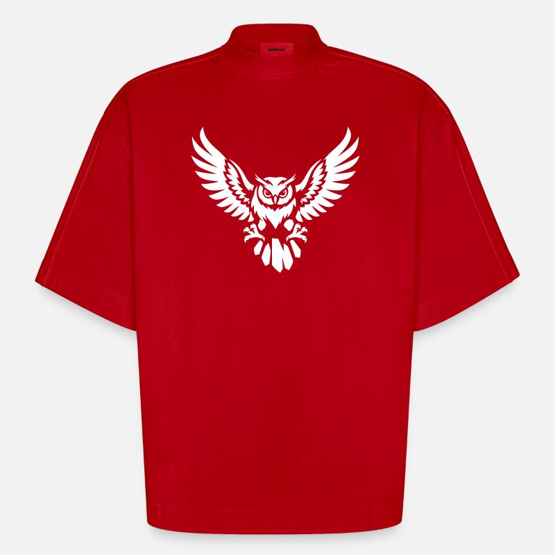 Angriffslustige Eule im Flug - Heavyweight Oversized Organic Boxy T-Shirt Made in EU - Rot