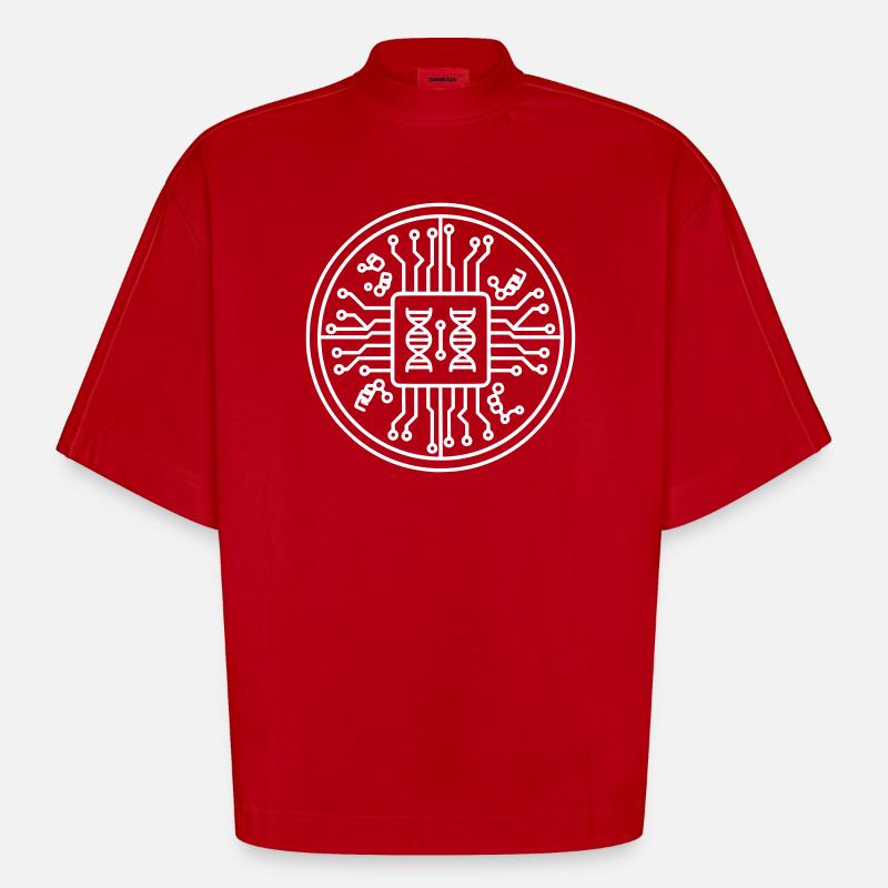 Bioinformatics Chip DNA Tech - Heavyweight Oversized Organic Boxy T-Shirt Made in EU - red