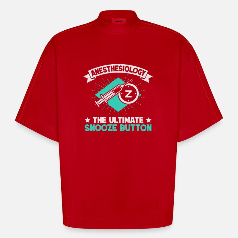 Anesthesiologist Snooze Button Anesthesia - Heavyweight Oversized Organic Boxy T-Shirt Made in EU - red