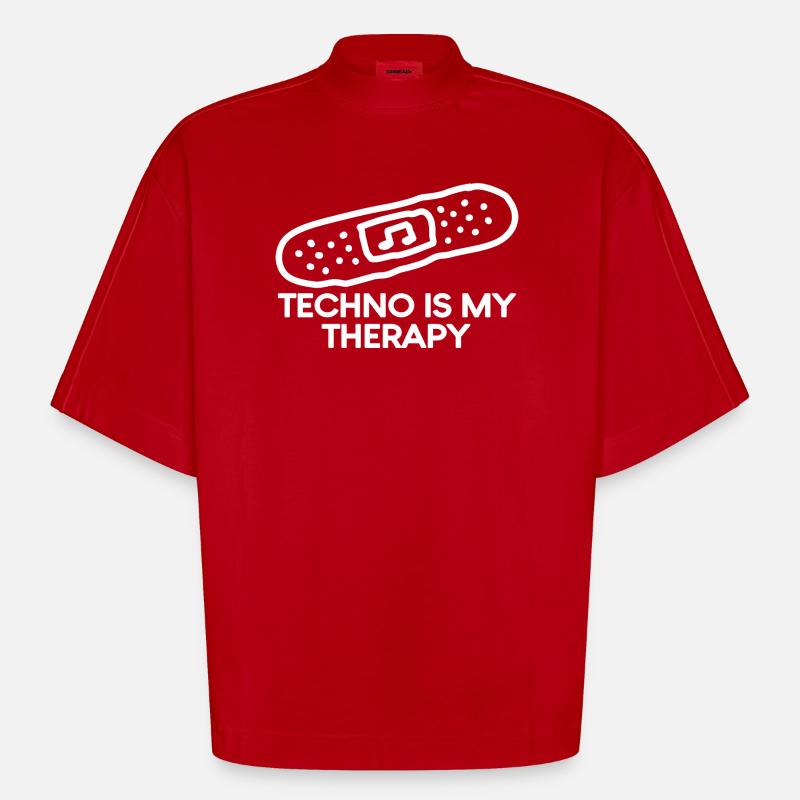 Techno is my Therapy Patch - Heavyweight Oversized Organic Boxy T-Shirt Made in EU - red