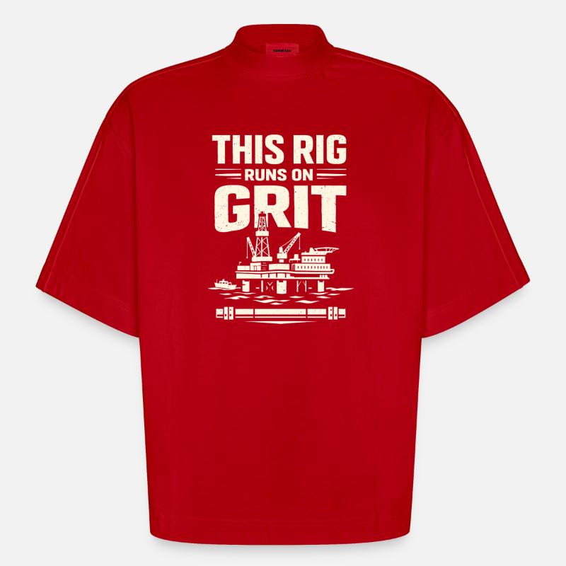 Offshore-bohrer-rig-bohrer Bohrboden Offshore - Heavyweight Oversized Organic Boxy T-Shirt Made in EU - Rot