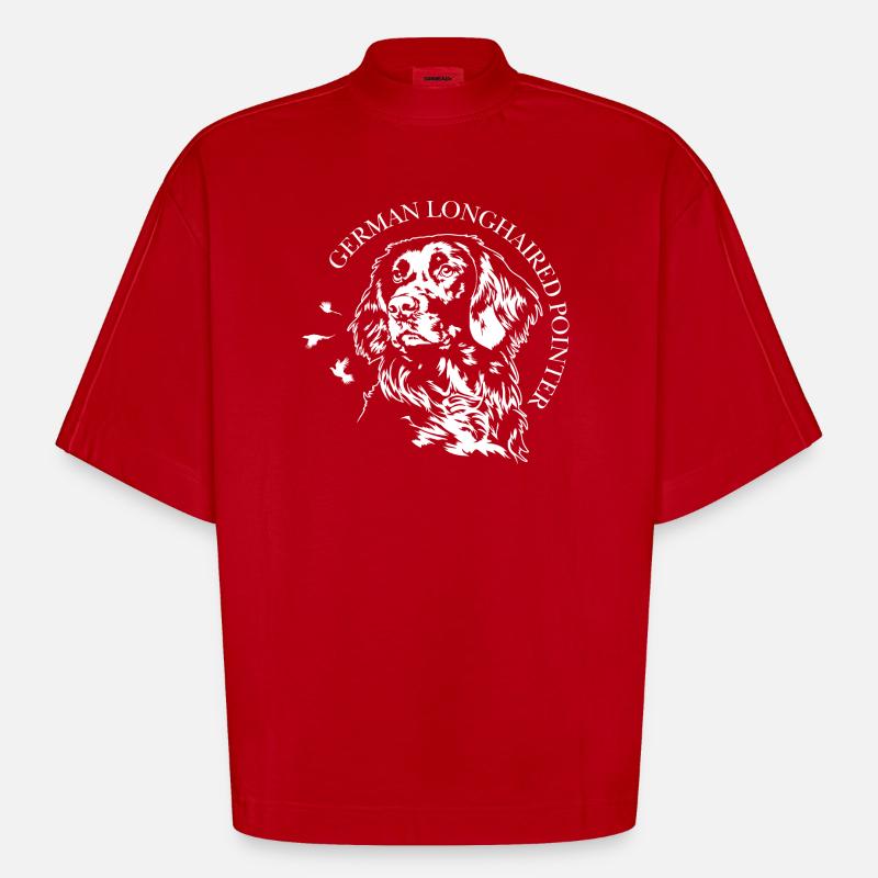 German Longhaired Pointer Jagdhunde Hunde Wilsigns - Heavyweight Oversized Organic Boxy T-Shirt Made in EU - Rot