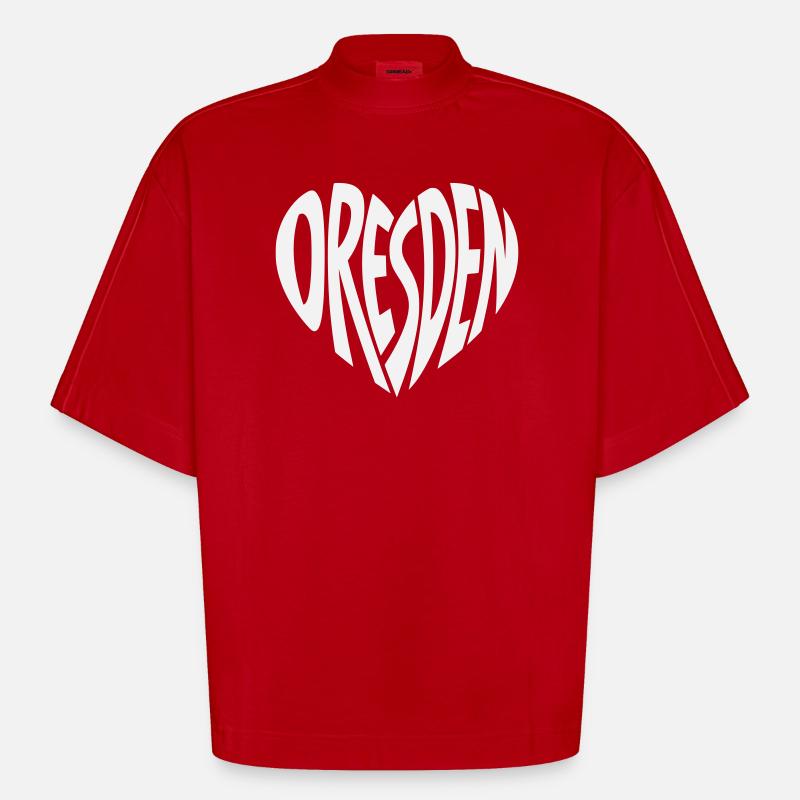 Lettrage en cœur de Dresde - T-shirt bio épais oversize Boxy fabriqué en UE - rouge