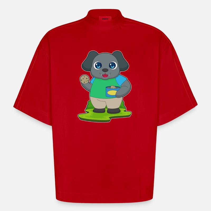 Biscuits pour chiens - T-shirt bio épais oversize Boxy fabriqué en UE - rouge