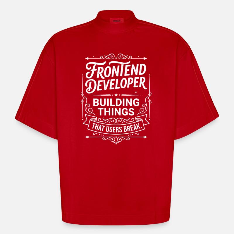 Frontend developer builds things - Heavyweight Oversized Organic Boxy T-Shirt Made in EU - red