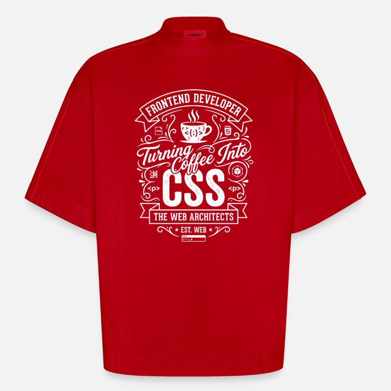 Frontend Coffee CSS Tee - T-shirt bio épais oversize Boxy fabriqué en UE - rouge