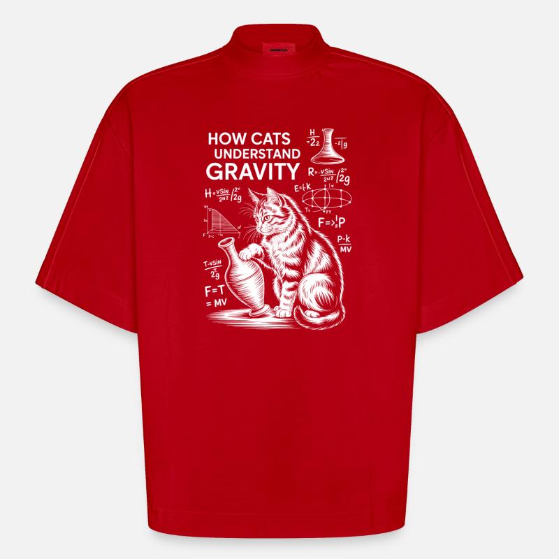 Physics Cats Sayings Math Joke Physics Gift - Heavyweight Oversized Organic Boxy T-Shirt Made in EU - red