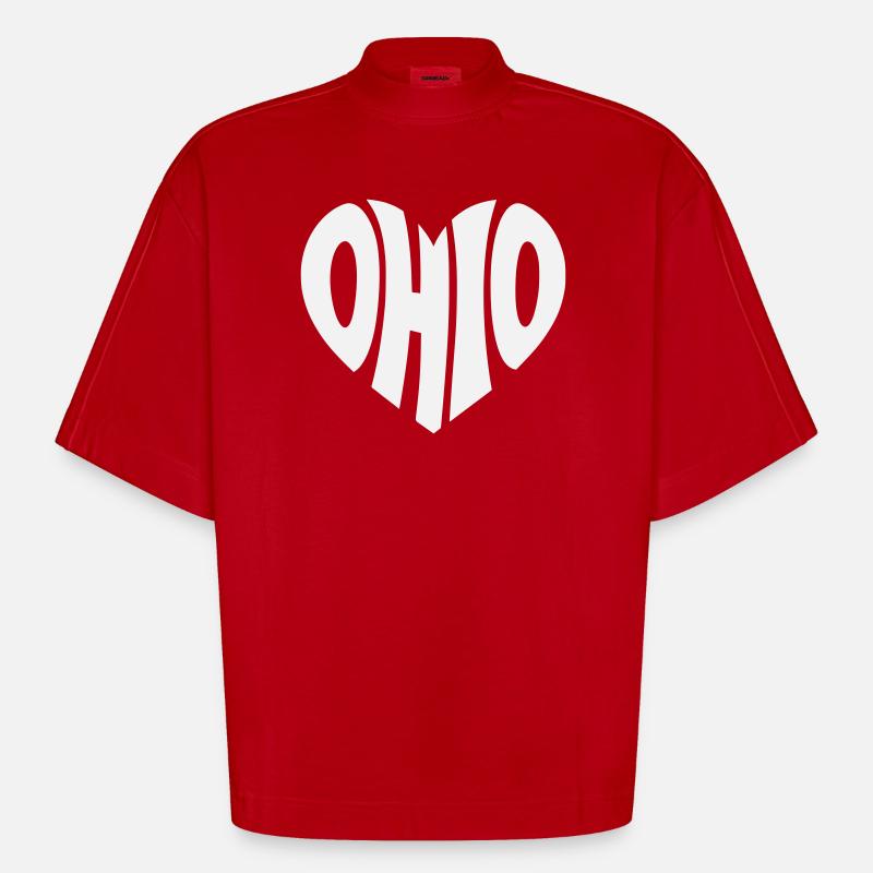 Logo du cœur de l’Ohio - T-shirt bio épais oversize Boxy fabriqué en UE - rouge