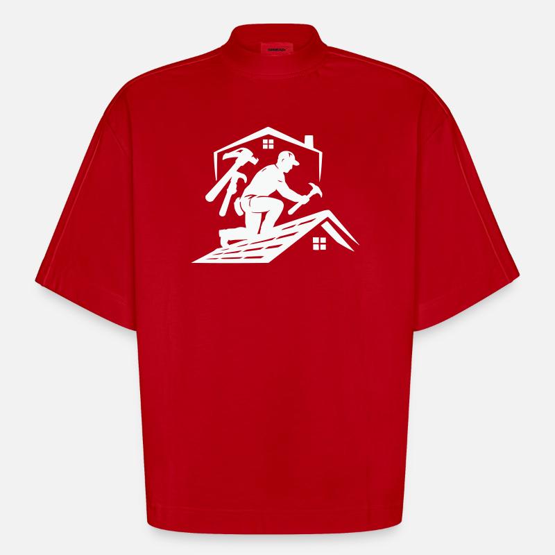 Dachdecker Silhouette am Dach - Heavyweight Oversized Organic Boxy T-Shirt Made in EU - Rot