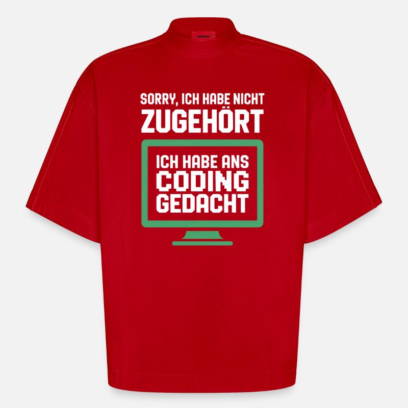 Coding thought on the screen - Heavyweight Oversized Organic Boxy T-Shirt Made in EU - red
