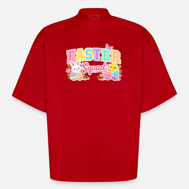 Ostern Squad Bunte Eier Küken - Heavyweight Oversized Organic Boxy T-Shirt Made in EU - Rot