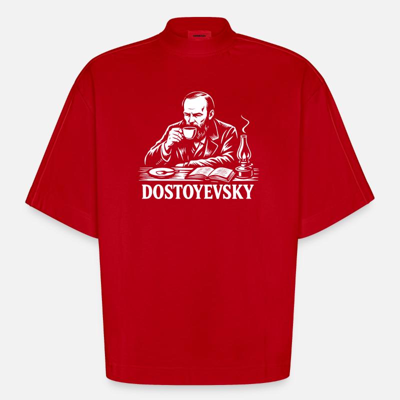 Dostojewski beim Kaffeeporträt - Heavyweight Oversized Organic Boxy T-Shirt Made in EU - Rot