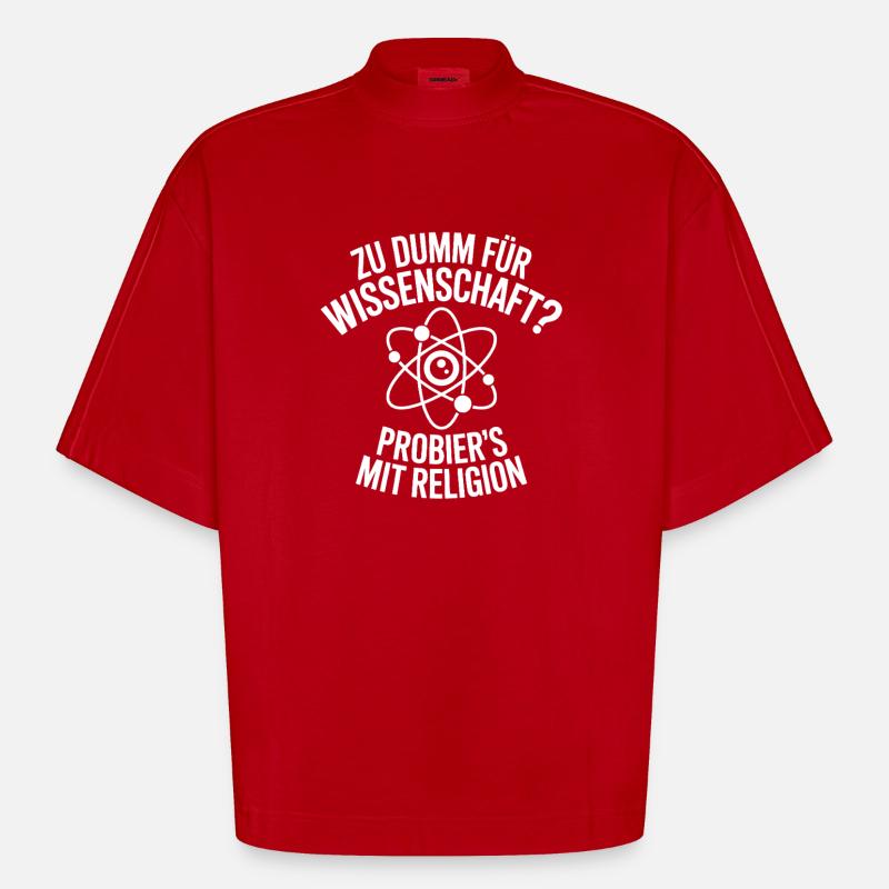 Atomwitz: Wissenschaft vs Religion - Heavyweight Oversized Organic Boxy T-Shirt Made in EU - Rot