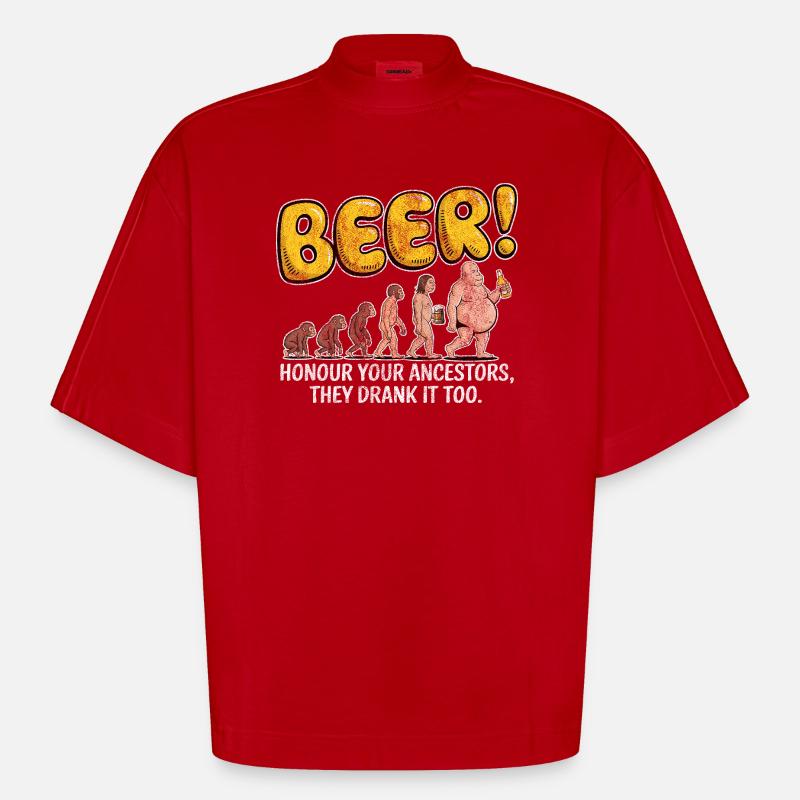Evolution Beer Lustiges Witziges Bier - Heavyweight Oversized Organic Boxy T-Shirt Made in EU - Rot
