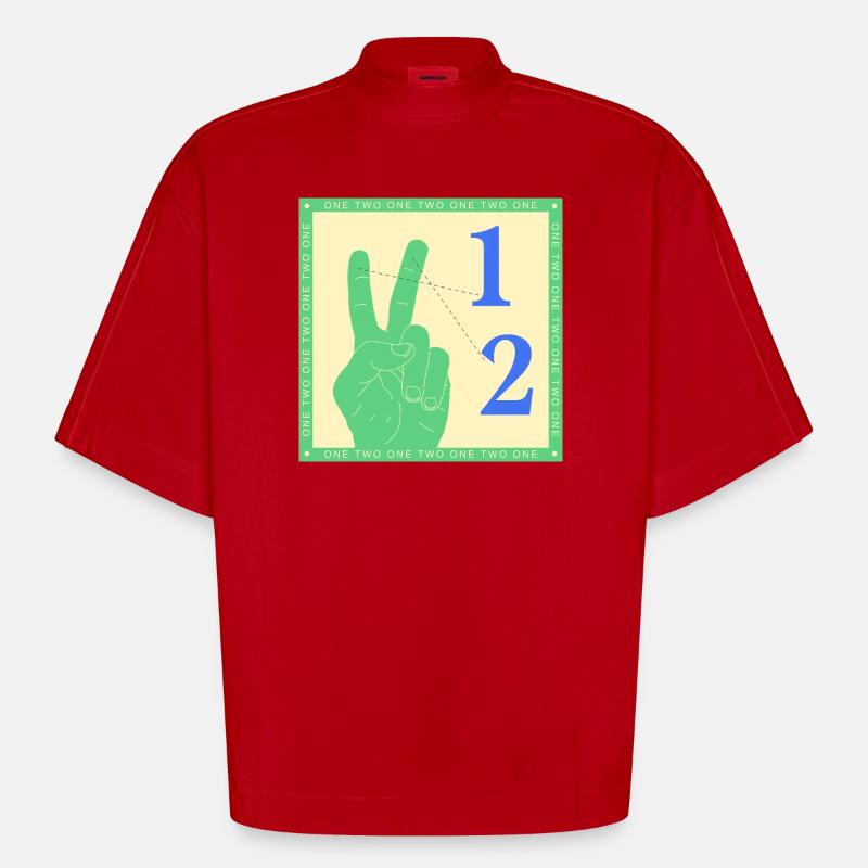 Graphique rétro One Two Counting Hand - T-shirt bio épais oversize Boxy fabriqué en UE - rouge