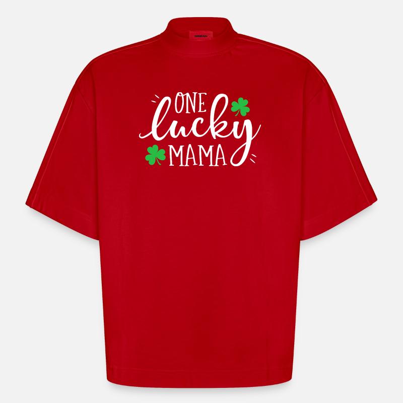 Ein Lucky Mama Clover Tee - Heavyweight Oversized Organic Boxy T-Shirt Made in EU - Rot