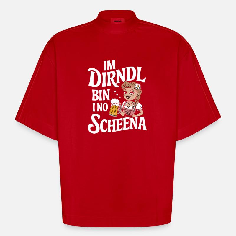 Dirndl Bierfest Charm - Heavyweight Oversized Organic Boxy T-Shirt Made in EU - Rot