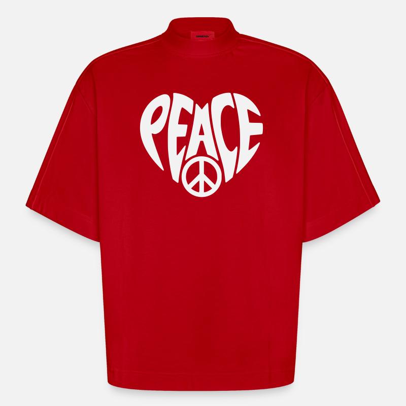 Peace Herzdesign mit Peacezeichen - Heavyweight Oversized Organic Boxy T-Shirt Made in EU - Rot