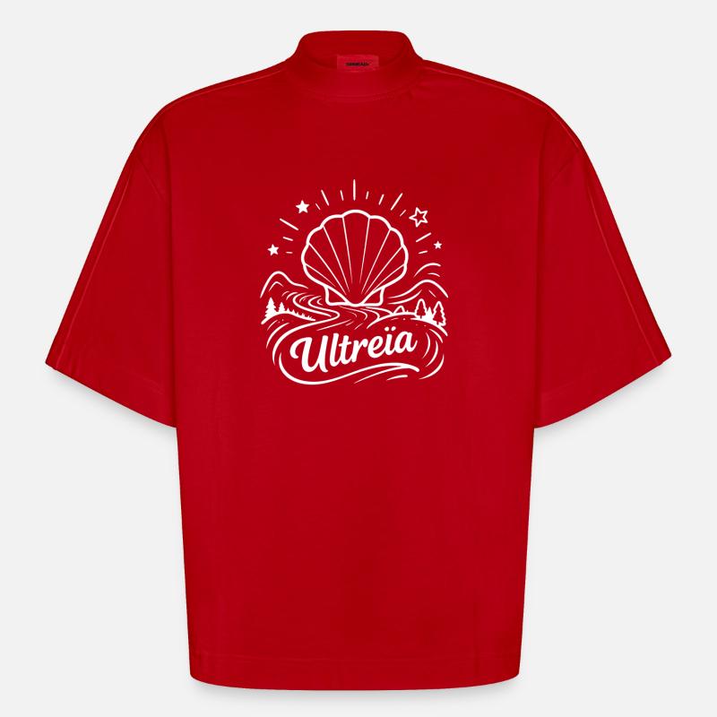 Ultreïa chemin de Saint-Jacques Compostelle - T-shirt bio épais oversize Boxy fabriqué en UE - rouge