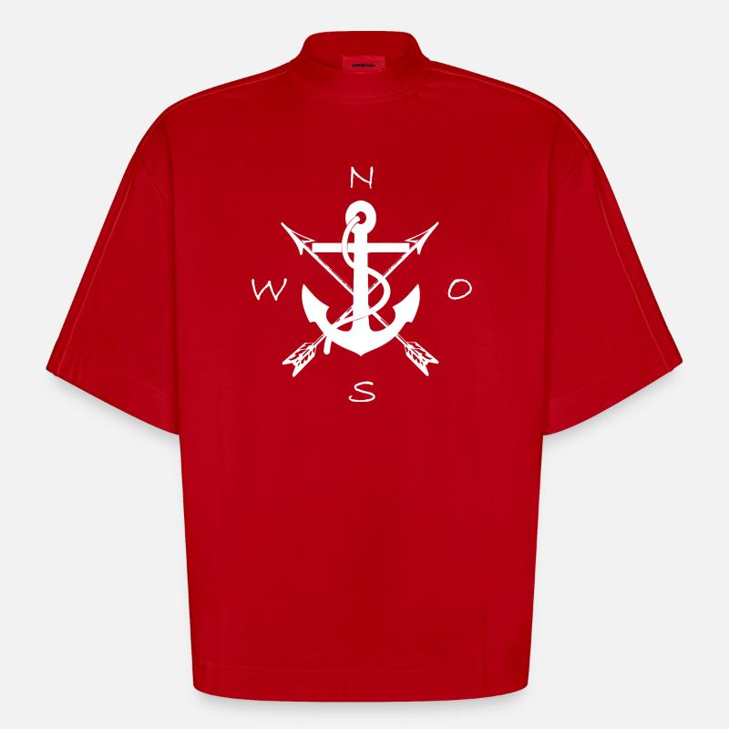 Conception de la boussole d’ancrage - T-shirt bio épais oversize Boxy fabriqué en UE - rouge