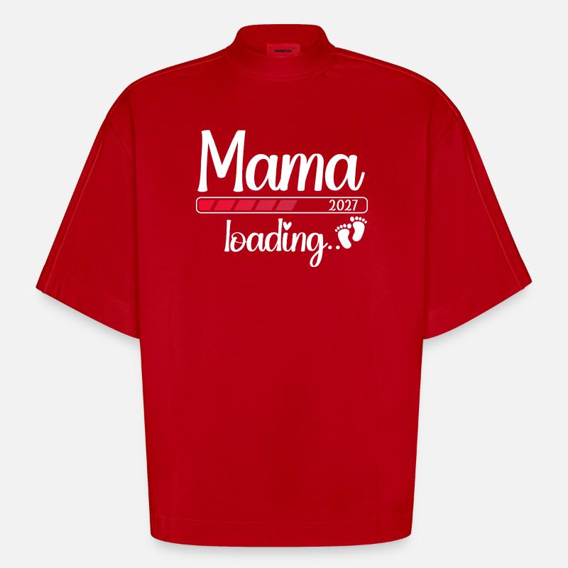 Mama 2027 Loading Werdende Mama 2027 - Heavyweight Oversized Organic Boxy T-Shirt Made in EU - Rot