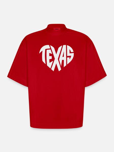 Texas Heart Typography - Heavyweight Oversized Organic Boxy T-Shirt Made in EU - red