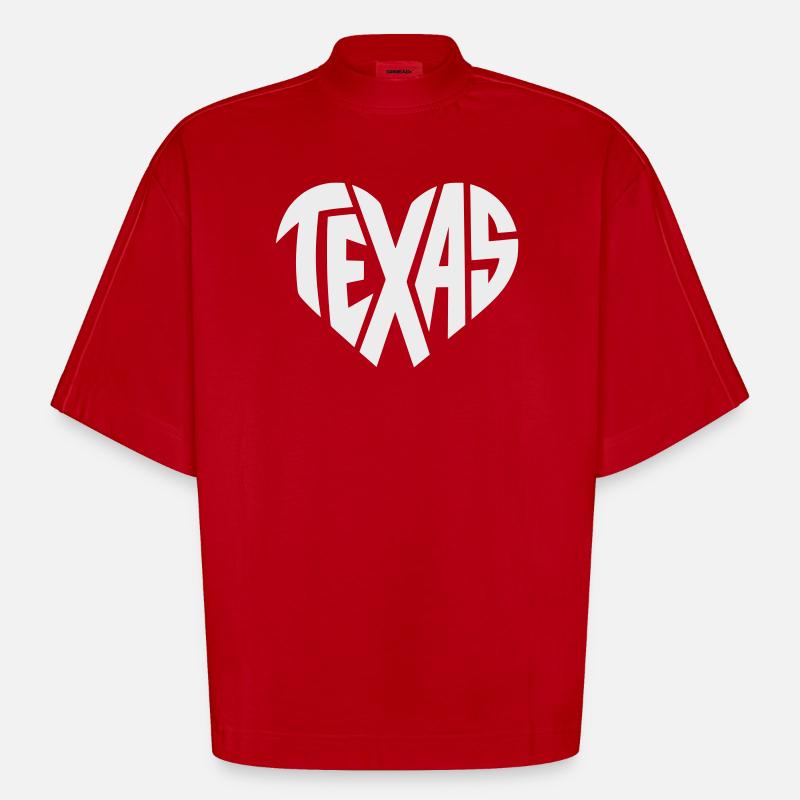 Texas Heart Typography - Heavyweight Oversized Organic Boxy T-Shirt Made in EU - red