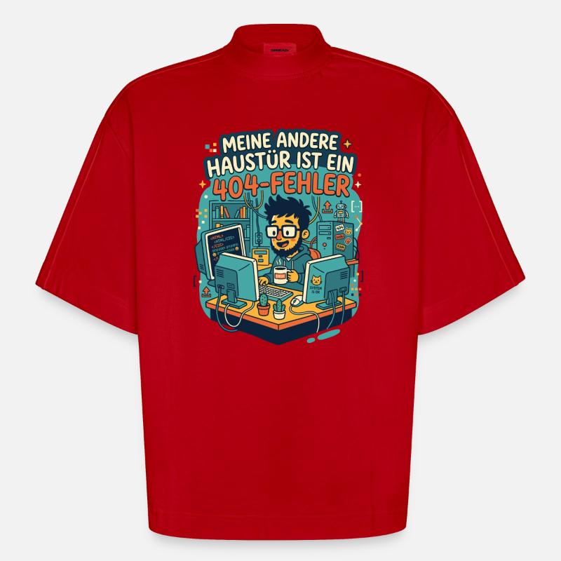 Programmierer 404 Fehler Humor - Heavyweight Oversized Organic Boxy T-Shirt Made in EU - Rot