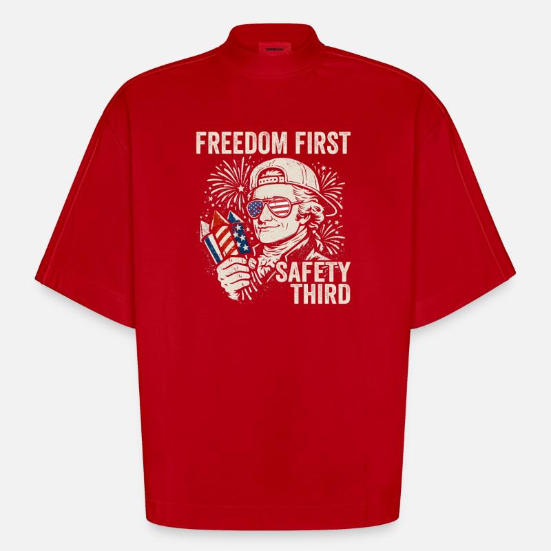 Freedom First, Security Third, Ham - Heavyweight Oversized Organic Boxy T-Shirt Made in EU - red